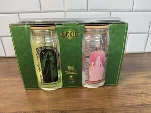 Glinda & Elphaba-Wicked 16oz Glass Tumblers With Bamboo Lid, NIB Silver Buffalo